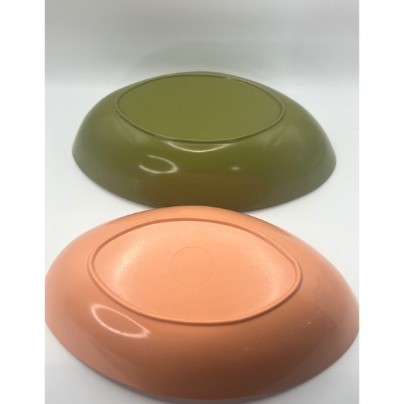 Vintage Melamine Cat Eye Shape Bowls Avocado Salmon MCM Retro Kitsch Cottagecore - Picture 3 of 10